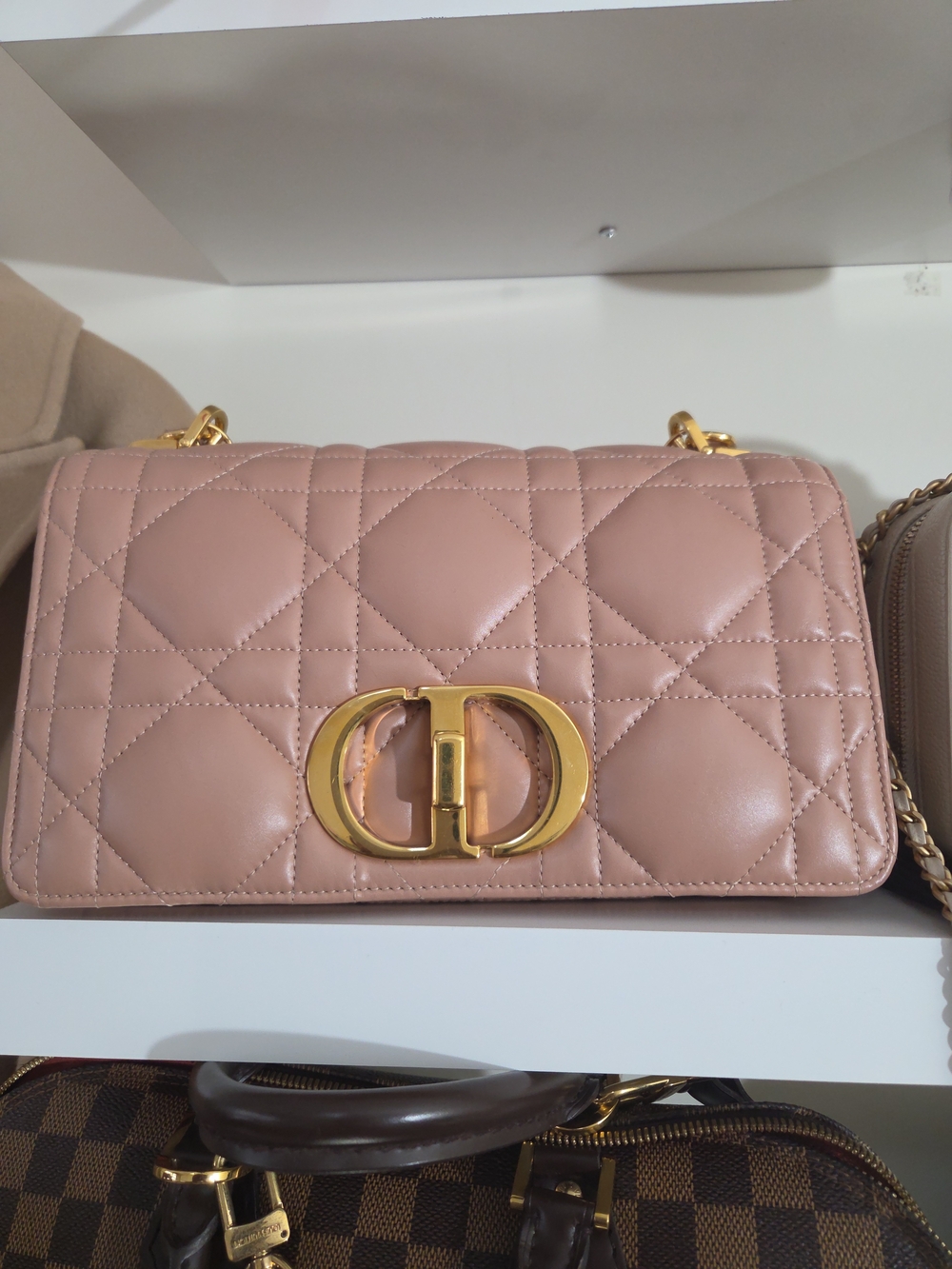 Dior Quilted Pink Leather Shoulder Bag with Gold CD Hardware